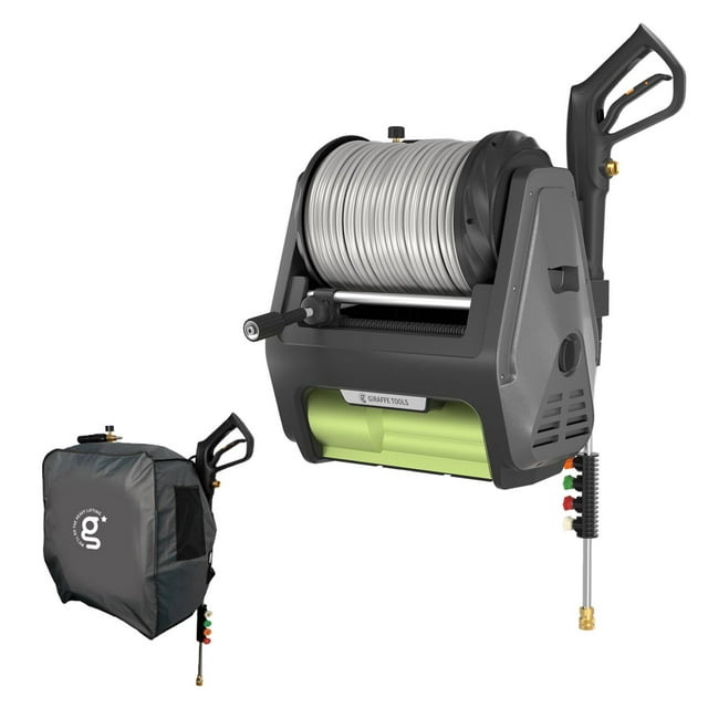 Giraffe Tools Wall-Mounted Retractable Pressure Washer Pro Bundle, 3700 Peak PSI 1.6 Max GPM