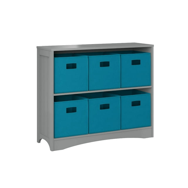 RiverRidge Horizontal Bookcase with 6 Bins, Assorted Shelf and Bin Colors