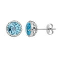 thumbnail image 1 of Round Cut Gemstone & 0.13 CT. T.W. Halo Diamond Stud Earrings in 14K Gold, 1 of 5