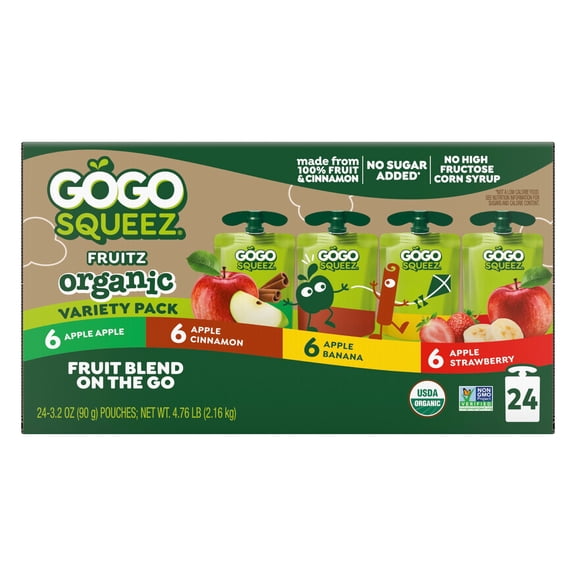 GoGo SqueeZ Organic Applesauce Pouches, Variety Pack, 3.2 oz., 24 ct.