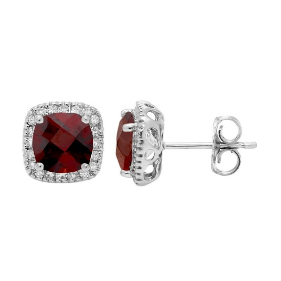 Cushion Cut Gemstone and 0.15 CT. T.W. Halo Diamond Stud Earrings in 14K Gold