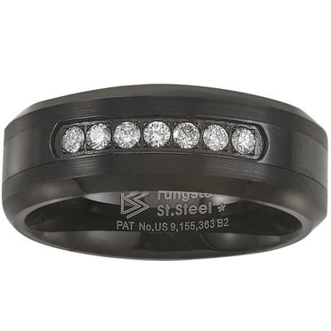 0.20 CT. T.W. Round Cut Single Row Mens Diamond Band in Tungsten