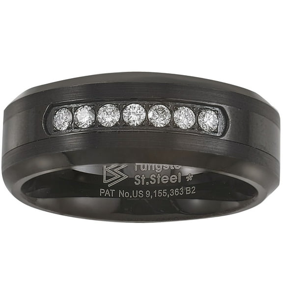 0.20 CT. T.W. Round Cut Single Row Mens Diamond Band in Tungsten
