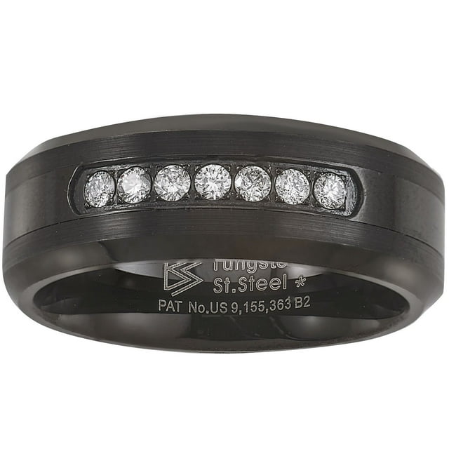 0.20 CT. T.W. Round Cut Single Row Mens Diamond Band in Tungsten