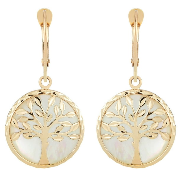 Tree of Life Dangle Earrings in 14K Gold - Main Image