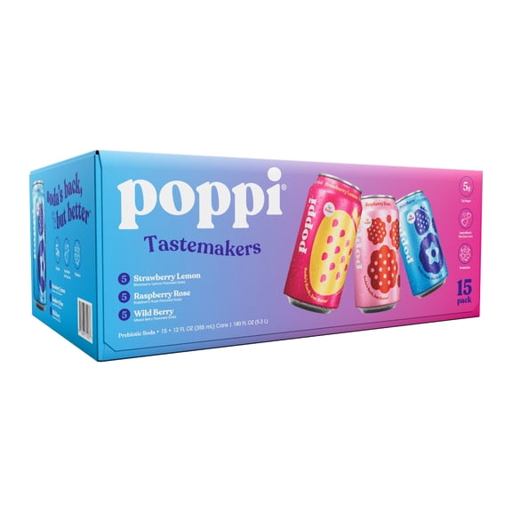 poppi Prebiotic Soda Tastemakers Variety 12 fl. oz., 15 pk