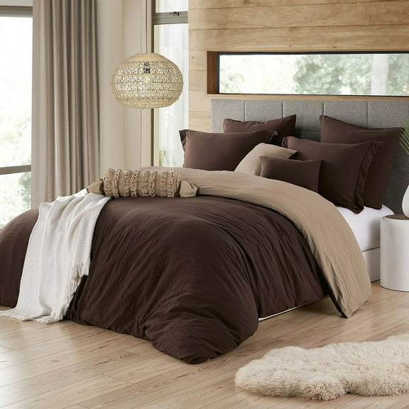 Swift Home Modern Prewashed Crinkle Reversible Duvet Cover Set, Assorted Sizes