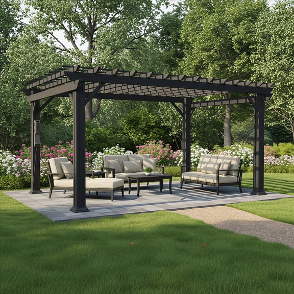Range Steel Pergola with Trellis Roof & PowerPort