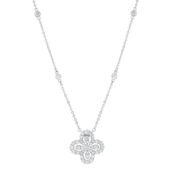 1.0 CT. T.W. Round Cut Flower Diamond Necklace in 14K Gold