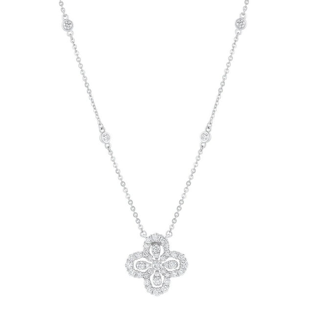 1.0 CT. T.W. Round Cut Flower Diamond Necklace in 14K Gold