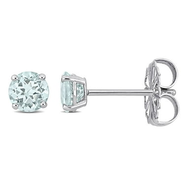 Round Cut Solitaire Gemstone Stud Earrings in 14K Gold