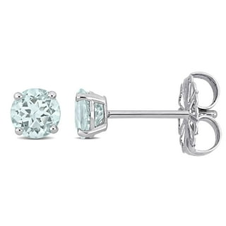 Round Cut Solitaire Gemstone Stud Earrings in 14K Gold