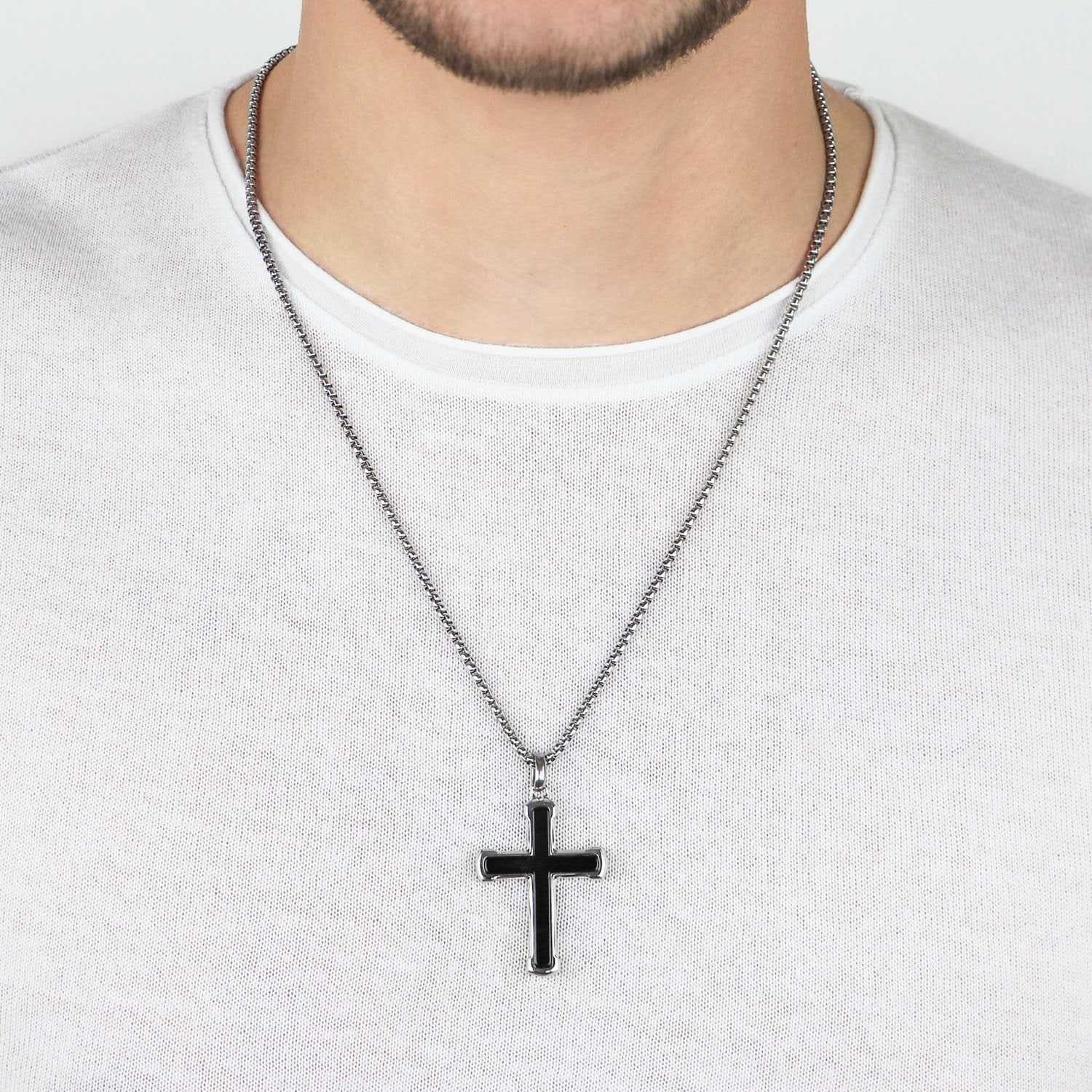 Men's Stainless Steel Inlay Cross Pendant 24