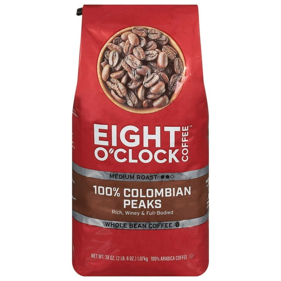 Eight O'Clock Medium Roast Whole Bean Coffee, 100% Colombian Peaks 38 oz.