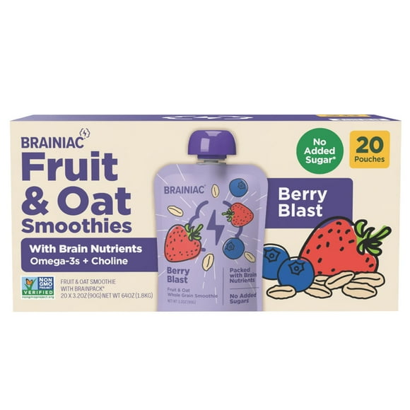 Brainiac Fruit and Oat Smoothie Pouches, 20 pk.