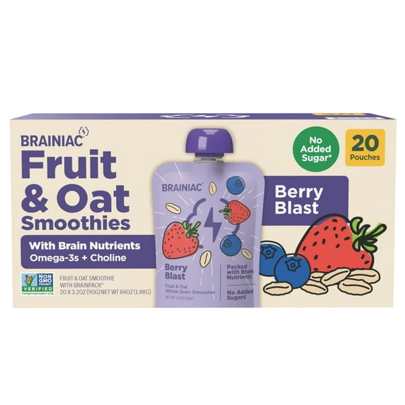 Brainiac Fruit and Oat Smoothie Pouches, 20 pk.