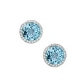 thumbnail image 2 of Round Cut Gemstone & 0.13 CT. T.W. Halo Diamond Stud Earrings in 14K Gold, 2 of 5
