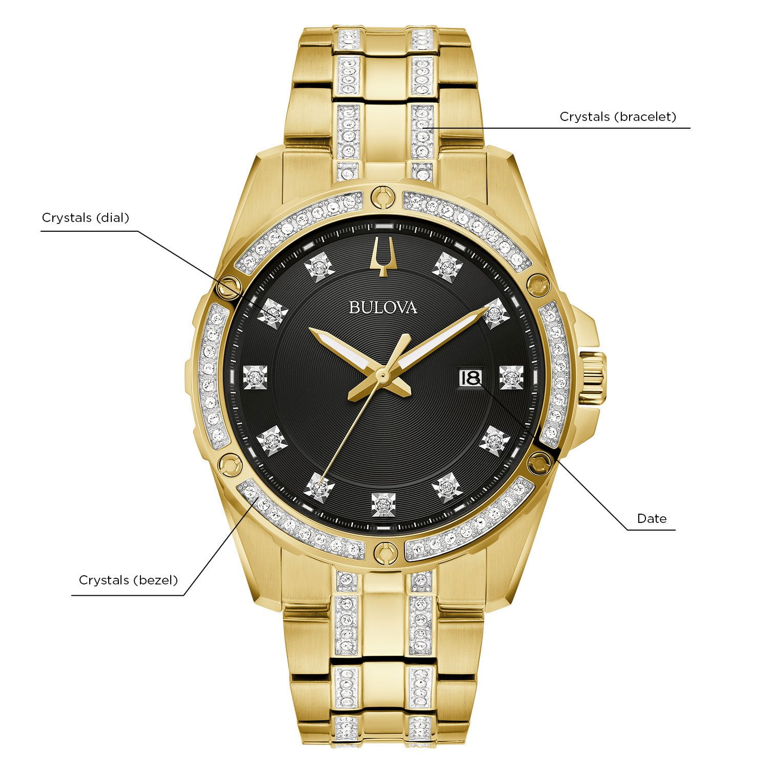 Bulova Stainless Steel Watch with Crystal Accents 42mm 96B399