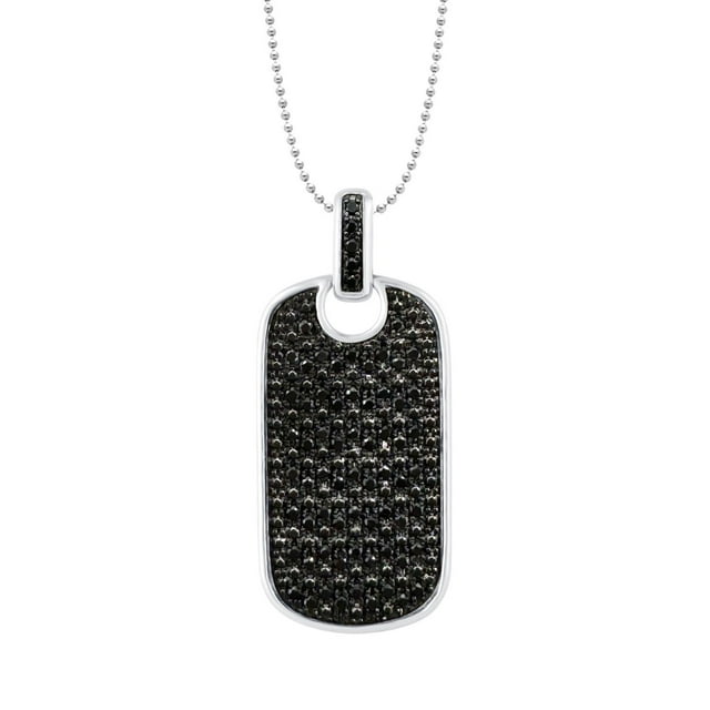 1.00 CT. T.W. Round Cut Black Diamond Dog Tag Pendant in 14K Gold