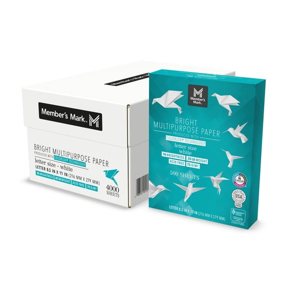 Members Mark  Multipurpose Copy Paper, 8 1/2" X 11",  96 Bright, 8 reams (4,000 sheets)