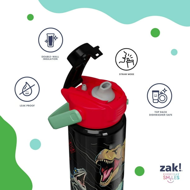 Zak Designs 20-oz. Stainless Steel Double Wall Beacon Straw Bottle for Kids, 2 pack Jurassic :- Jurassic World