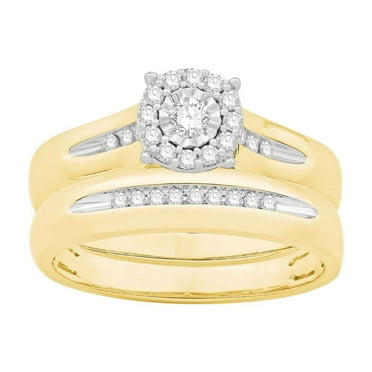 0.23 CT. T.W. Round Cut Halo Diamond Ring & Band Set in 14K Gold