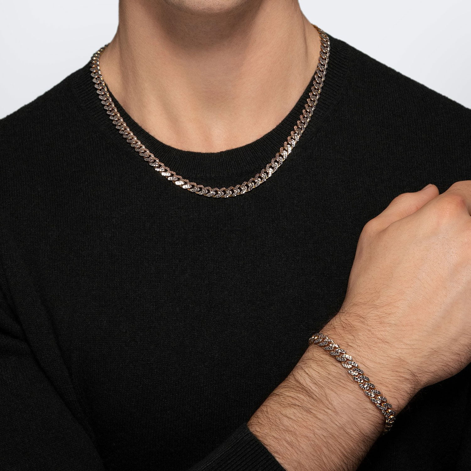 Miami Cuban Pave Chain Necklace in 14K Two-Tone Gold - Samsclub.com