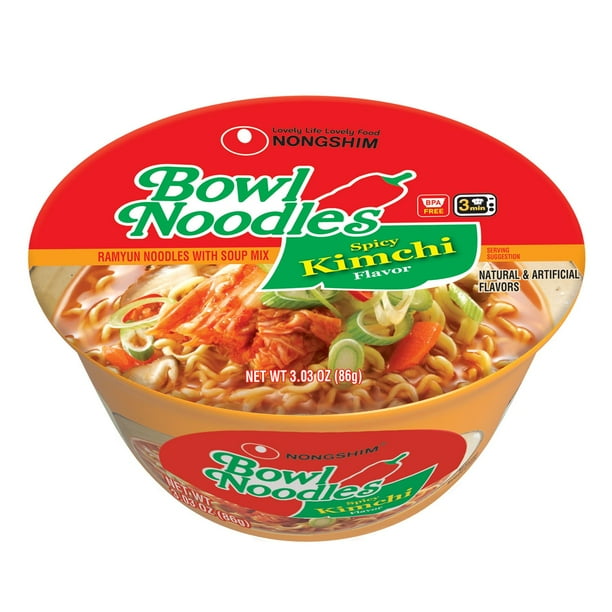 Nongshim Spicy Kimchi Ramen Noodle Soup Bowl 3.03 oz., 18 ct