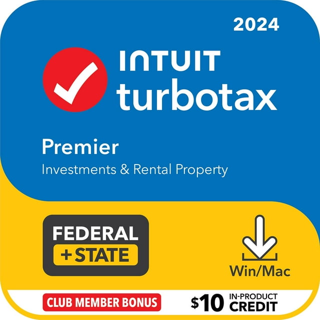 Intuit TurboTax Premier 2024 Email Delivery, Fed + E-file & State with $10 in-product credit