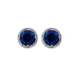 thumbnail image 2 of Round Cut Gemstone & 0.13 CT. TW Diamond Stud Halo Earrings in Sterling Silver, 2 of 5