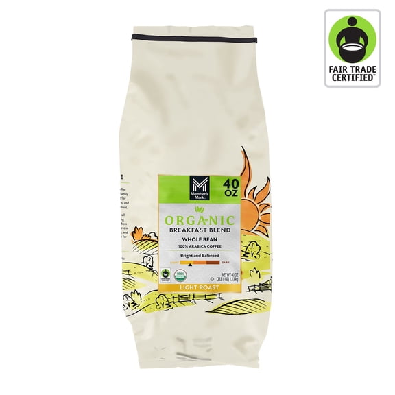 Member's Mark Organic Breakfast Blend Whole Bean Coffee, 40 oz.