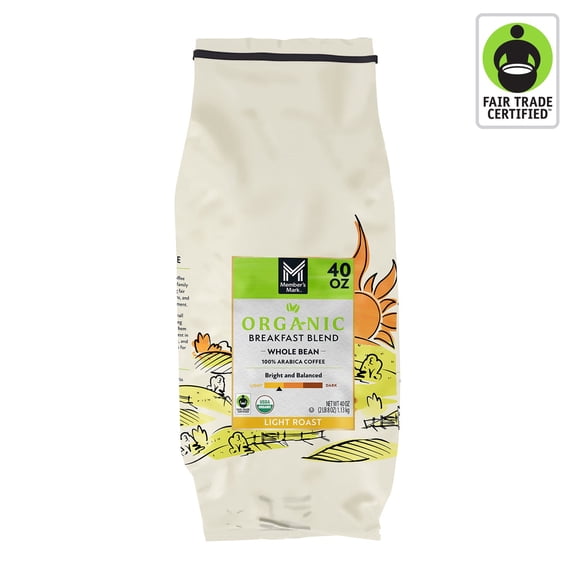 Member's Mark Organic Breakfast Blend Whole Bean Coffee, 40 oz.