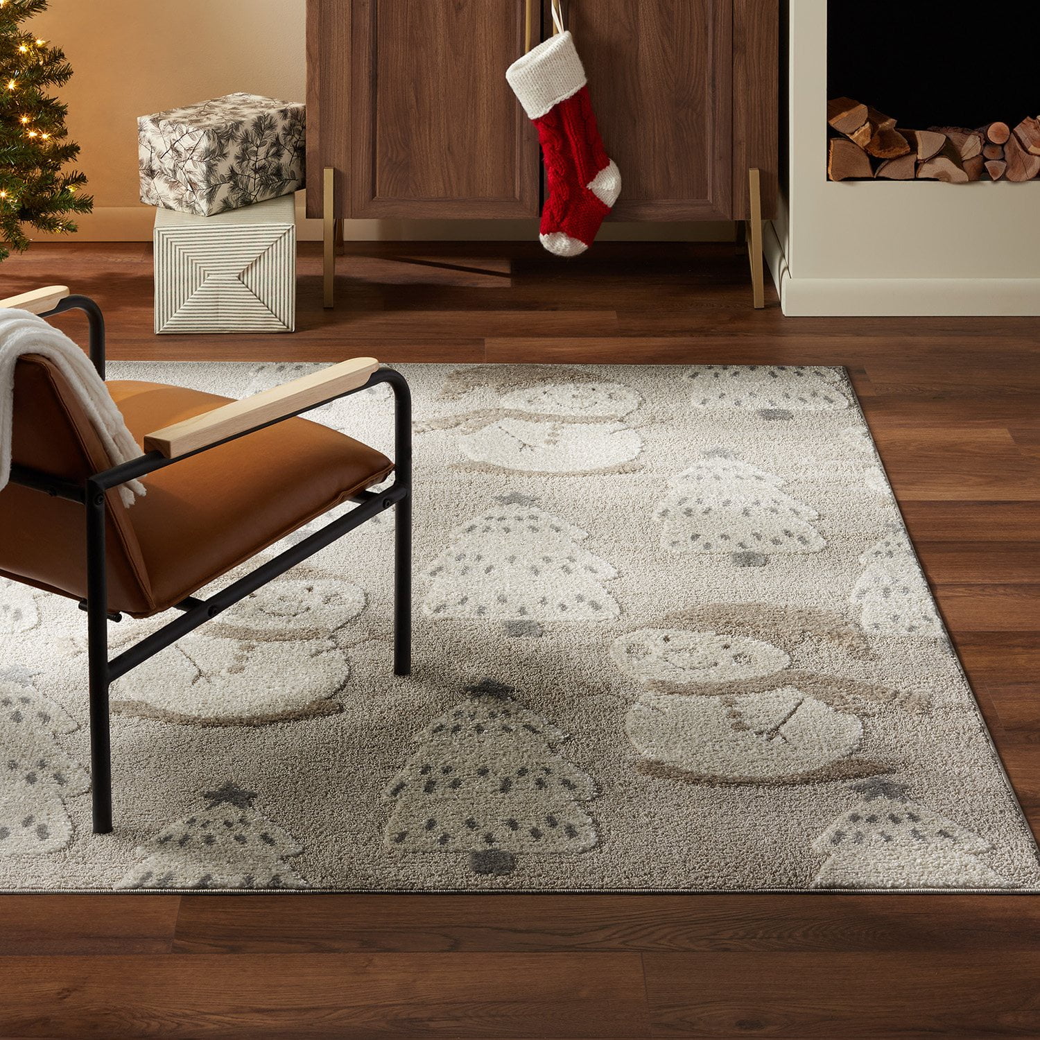 42×92 \"Holiday bells” ViNTAGE RUG Frosty Bells Yale Haven Washable Recycled Holiday Area Rug