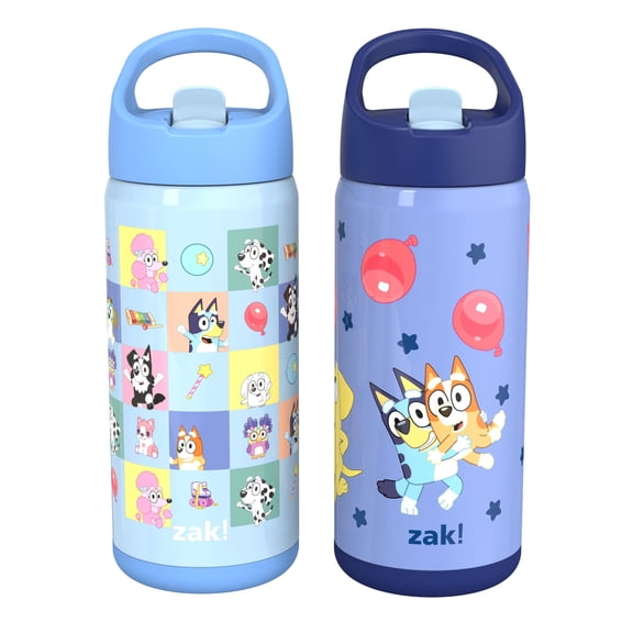 Zak Designs 14oz Double Wall Stainless Steel Siply Clutch Water Bottle, 2-Pack
