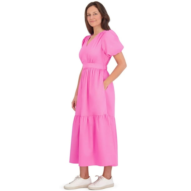 french connection pink ruffle dress French Connection Ladies Puff Sleeve Maxi Dress