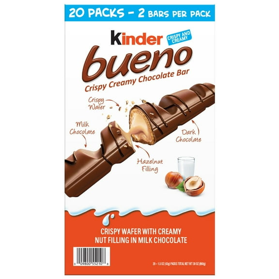 Kinder Bueno Milk Chocolate Hazelnut Bars, 1.5 oz., 20 pk.