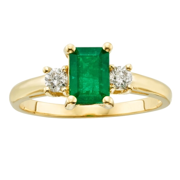 Emerald Cut Natural Gemstone & 0.20 CT. T.W. 3-Stone Diamond Ring in 14K Gold