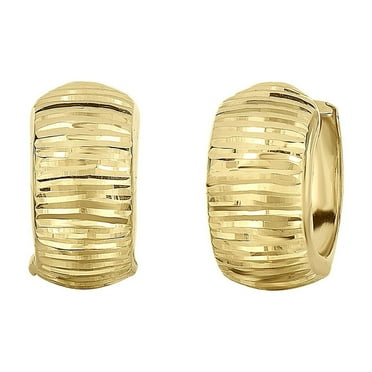 Diamond Cut and Polished Huggie Earrings in 14K Gold
