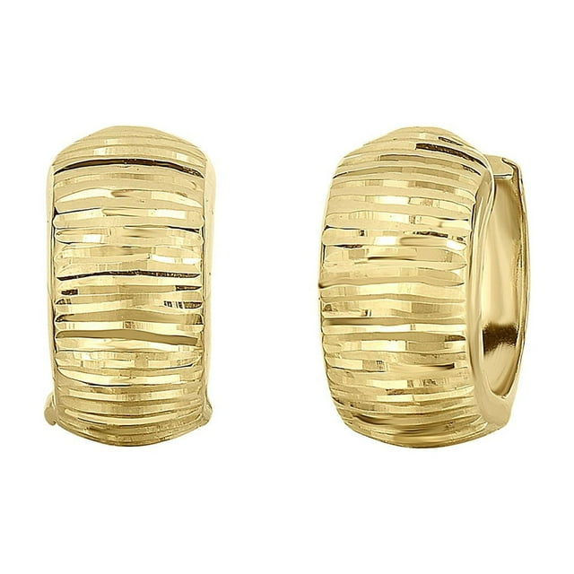 Diamond Cut and Polished Huggie Earrings in 14K Gold