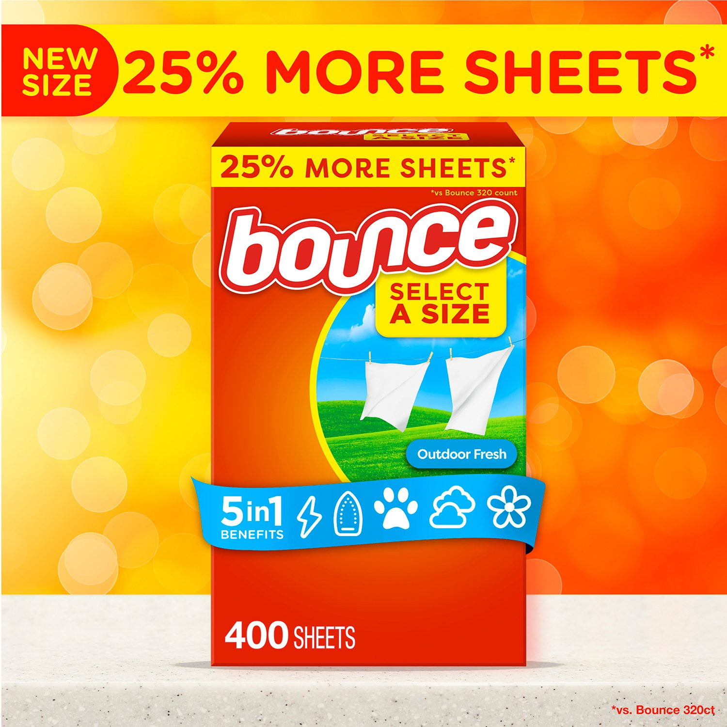 Bounce Select a Size Fabric Softener Dryer Sheets, Outdoor Fresh