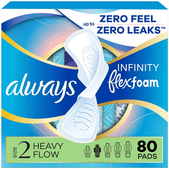 Always Infinity FlexFoam Heavy Flow Pads with Flexi-Wings, Unscented, Size 2, 80 ct.