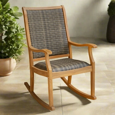 Cambridge Casual Teak and Wicker Rocking Chair with Built-in Cushion