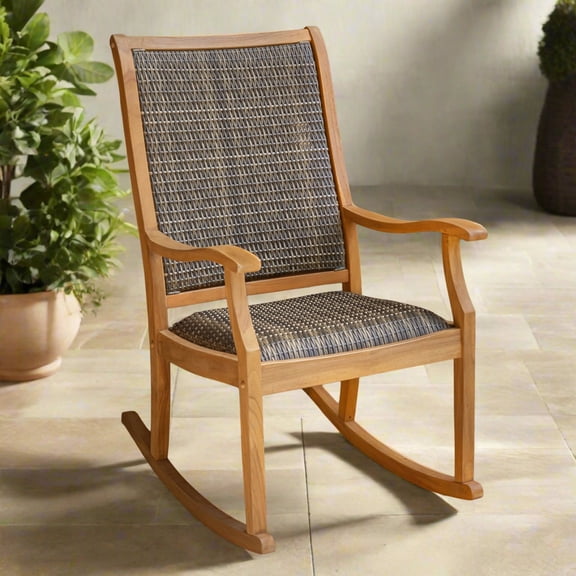 Cambridge Casual Teak and Wicker Rocking Chair with Built-in Cushion