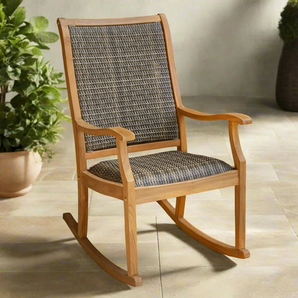 Cambridge Casual Teak and Wicker Rocking Chair with Built-in Cushion