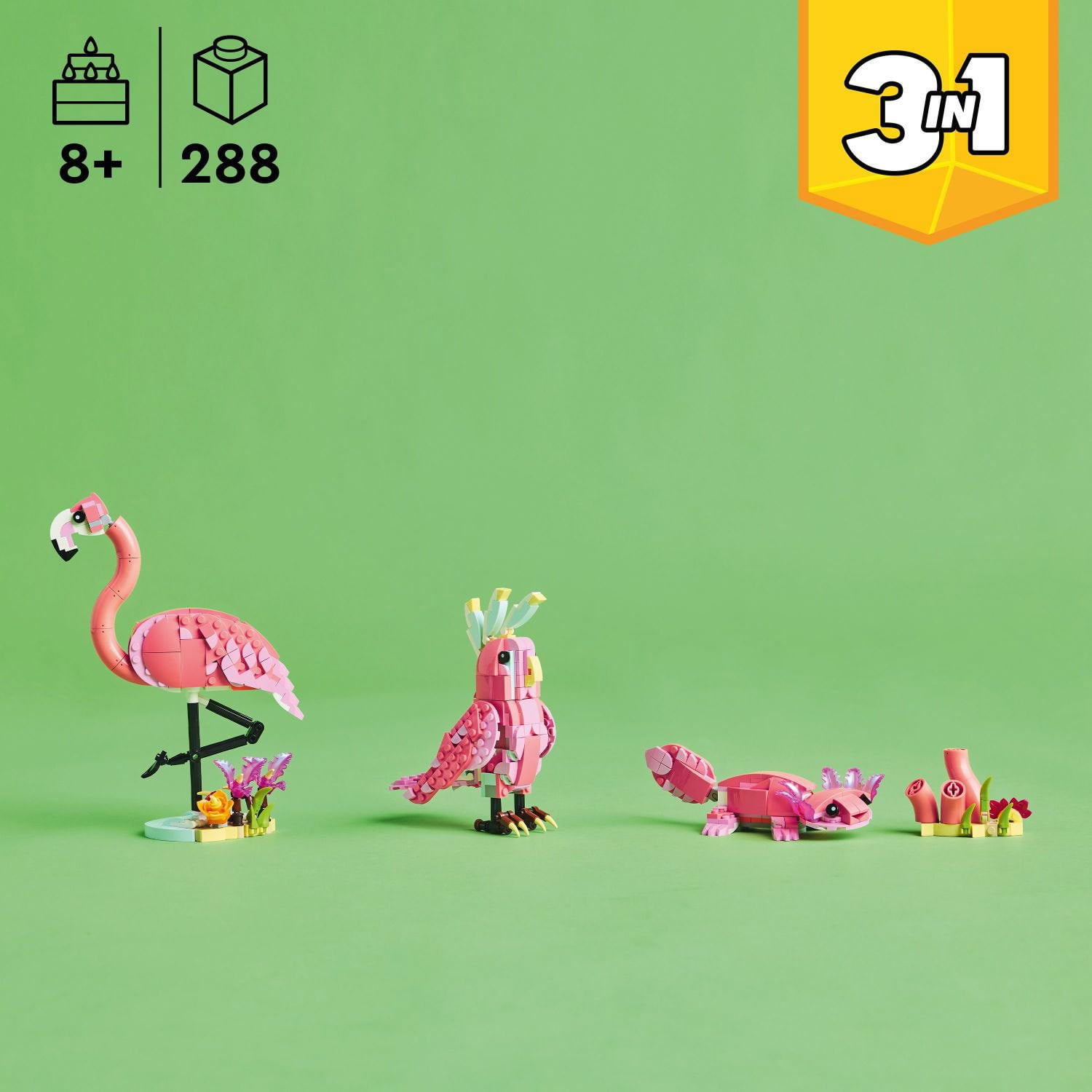 LEGO Creator 3 in 1 Wild Animals: Pink Flamingo Toy, 288 pcs