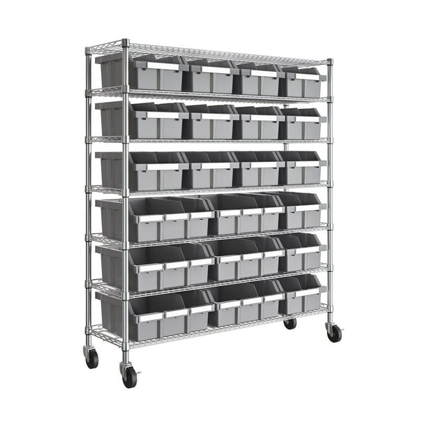 Seville Classics Extra Wide 7-Tier NSF 21-Bin Rack, 48