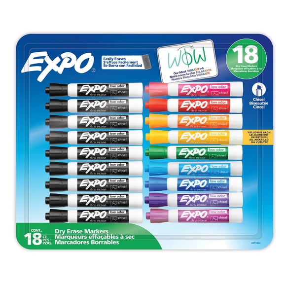 EXPO Dry Erase Markers, Low Odor Ink, Assorted Colors, Chisel Tip, 18 Count