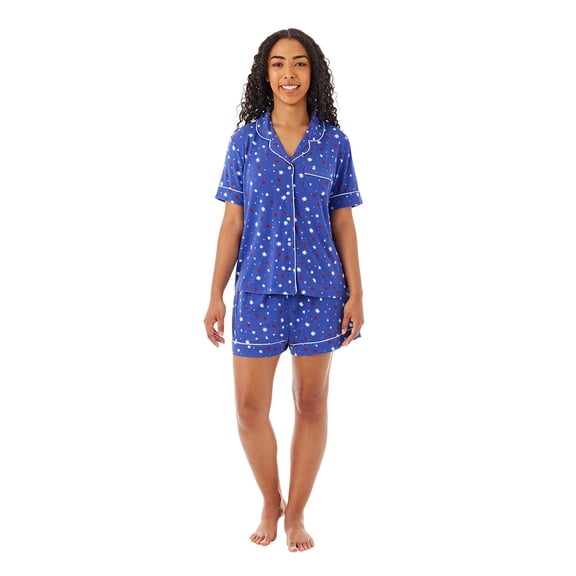Member's Mark Women's Americana Notch Collar Short Sleeve and Short Pajama Set