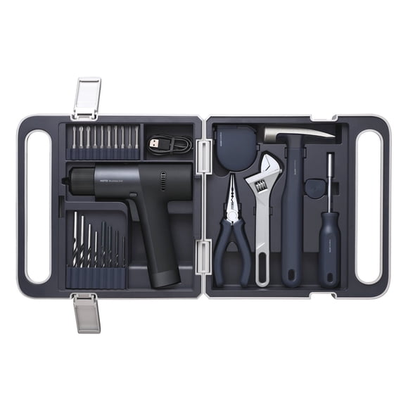 HOTO Cordless Brushless Drill Tool Set with LED Display, Variable Speed Drill & Home Repair Kit