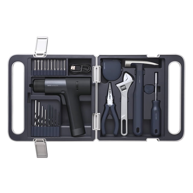 HOTO Cordless Brushless Drill Tool Set with LED Display, Variable Speed Drill & Home Repair Kit